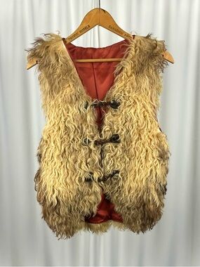 Vintage Shaggy Fur Vest Shearling Style Toggle Vest Boho Hippie Festival Vest